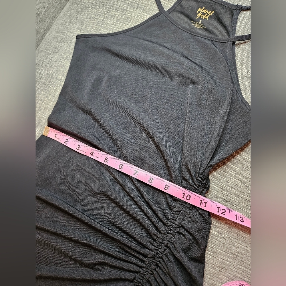PLANET GOLD Ruched Black Midi Dress With Front Slit (Juniors) Size Small - Picture 8 of 11